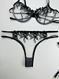 CONJUNTO SEXY 3 PIEZAS MALLA TRANSPARENTE ENCAJE DE FLOR  - Miniatura 7
