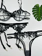 CONJUNTO SEXY 3 PIEZAS MALLA TRANSPARENTE ENCAJE DE FLOR  - Miniatura 10