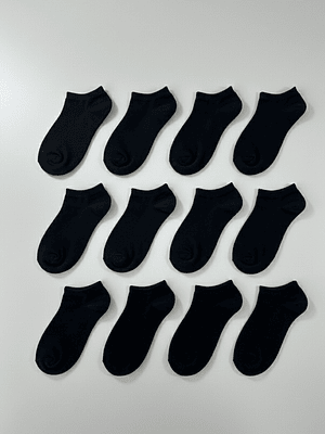 12 PARES DE CALCETINES TOBILLEROS ALGODÓN Y BAMBU  NEGRO #011