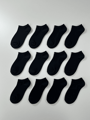 12 PARES DE CALCETINES TOBILLEROS ALGODÓN Y BAMBU  NEGRO #011
