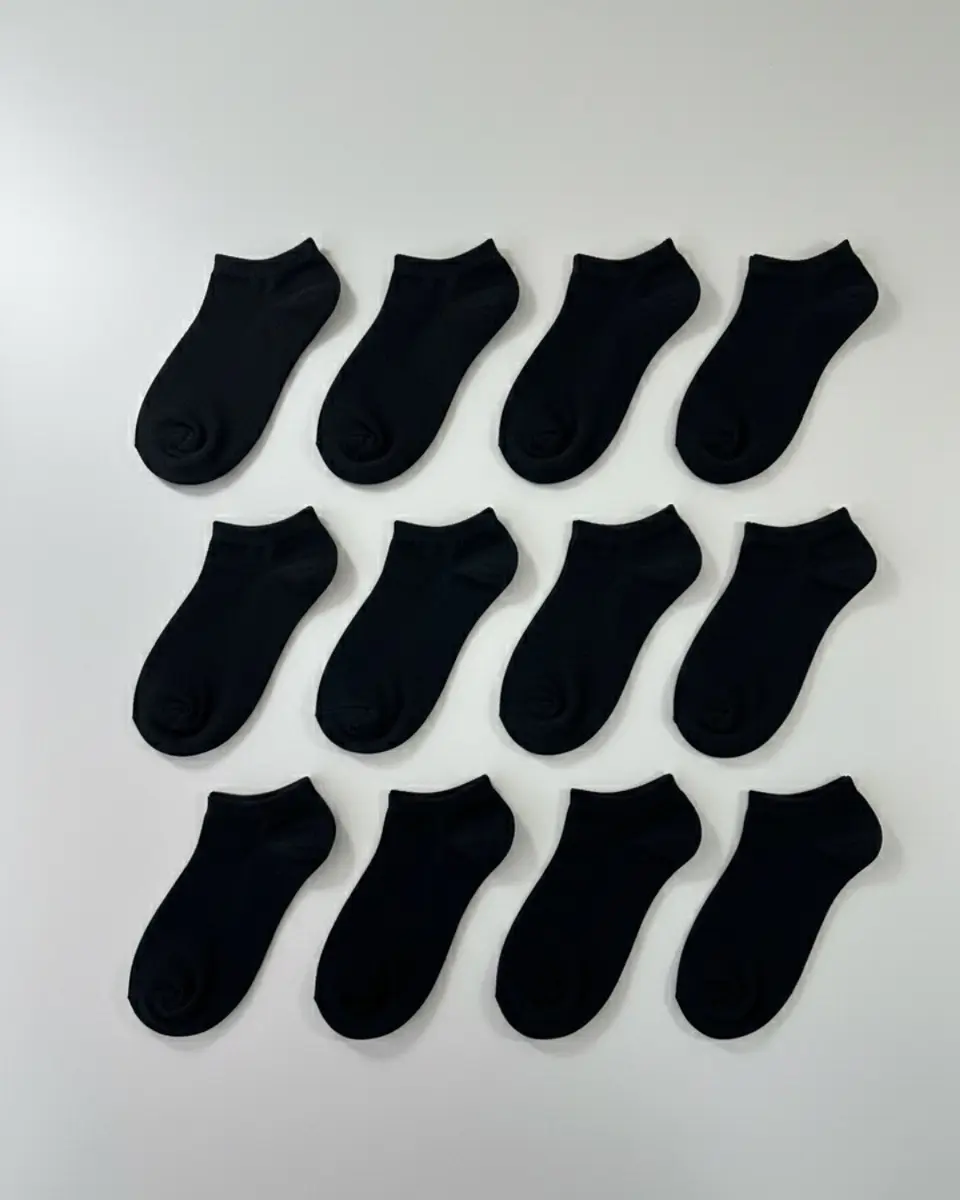 12 PARES DE CALCETINES TOBILLEROS ALGODÓN Y BAMBU  NEGRO #011 2