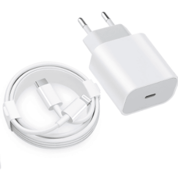 CARGADOR COMPLETO IPHONE 20 W ( LIGHTNING A C)