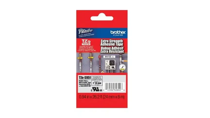 Brother TZe-S951 | Cinta Etiqueta Plateada - Texto Negro 4