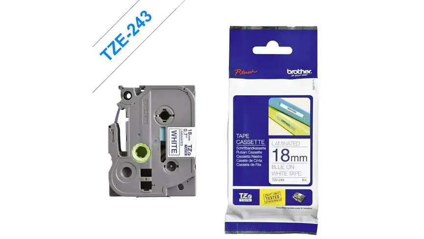 Brother TZe-243 | Cinta Etiqueta Blanca - Texto Azul 1