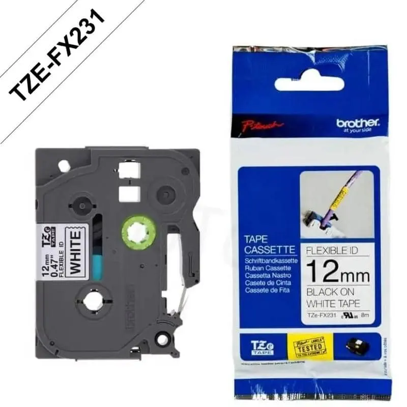 Brother TZe-FX231 | Cinta Etiqueta Blanco - Texto Negro