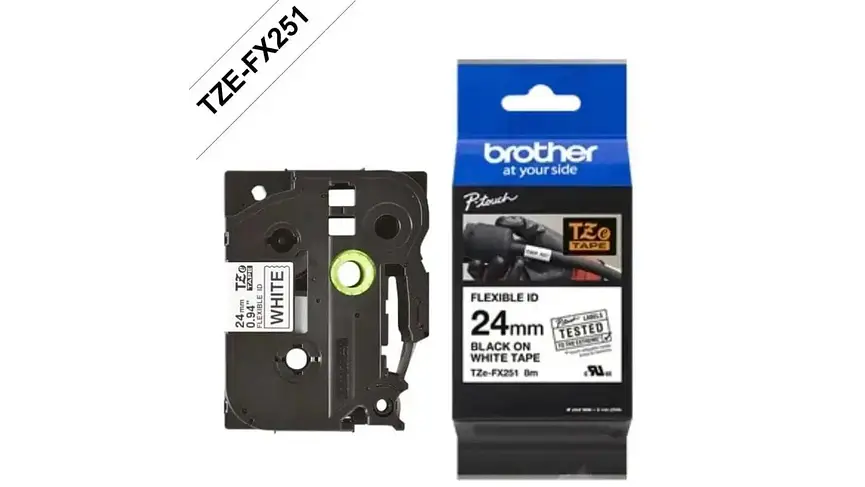 Brother TZe-FX251 | Cinta Etiqueta Blanca - Texto Negro Flexible 1