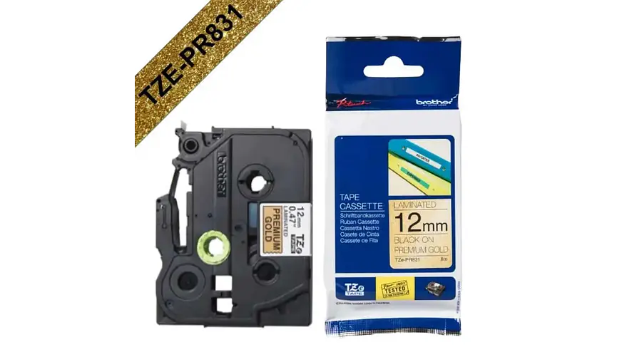 Brother TZe-PR831 | Cinta Etiqueta Premium Dorada - Texto Negro 1