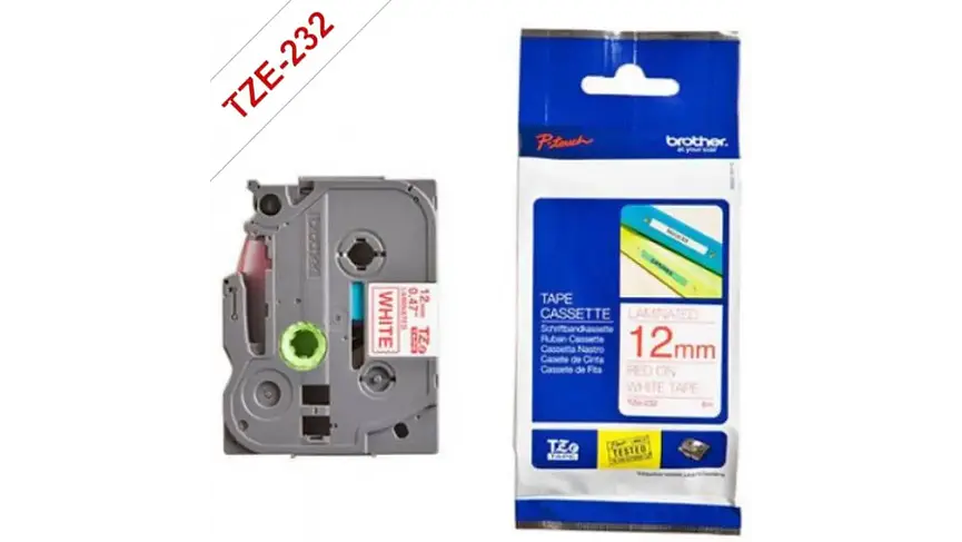 Brother TZe-232 | Cinta Etiqueta Blanca - Texto Rojo 1