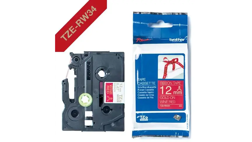 Brother TZe-RW34 | Cinta Satinada no Adhesiva Rojo - Texto Dorado 1