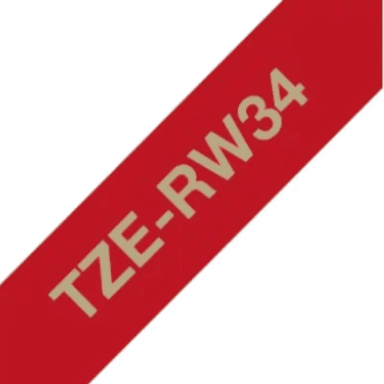 Brother TZe-RW34 | Cinta Satinada no Adhesiva Rojo - Texto Dorado