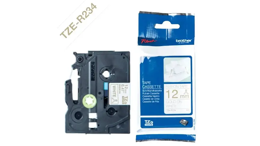 Brother TZe-R234 | Cinta Satinada no Adhesiva Blanco - Texto Dorado 1