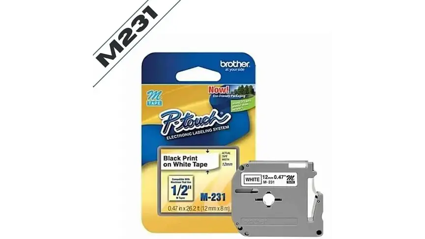 Brother M-231 | Cinta Etiqueta Blanca - Texto Negro 1