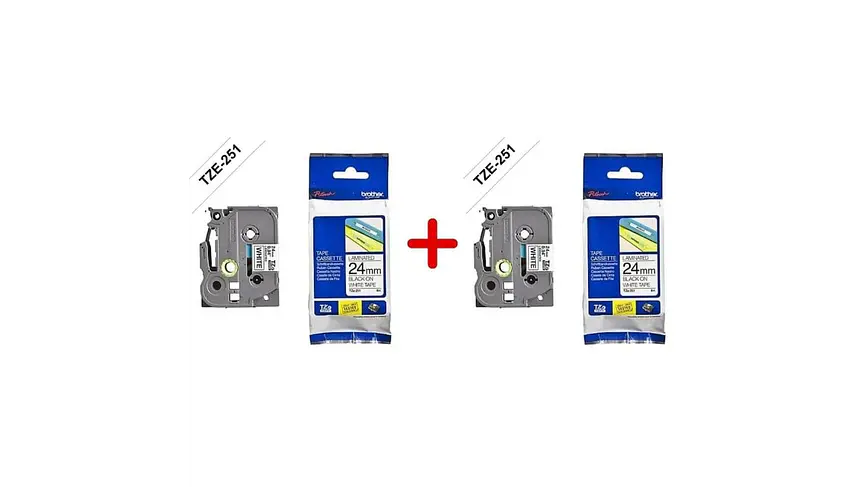 Pack 2 x Brother TZe-251 | Cinta Etiqueta Blanca - Texto Negro 1