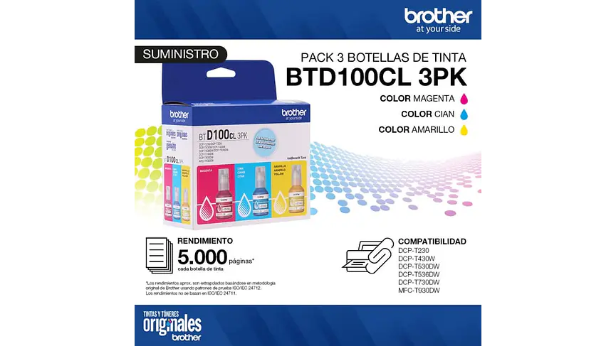 Brother Pack de 3 Colores BTD100 | Tinta Original 4
