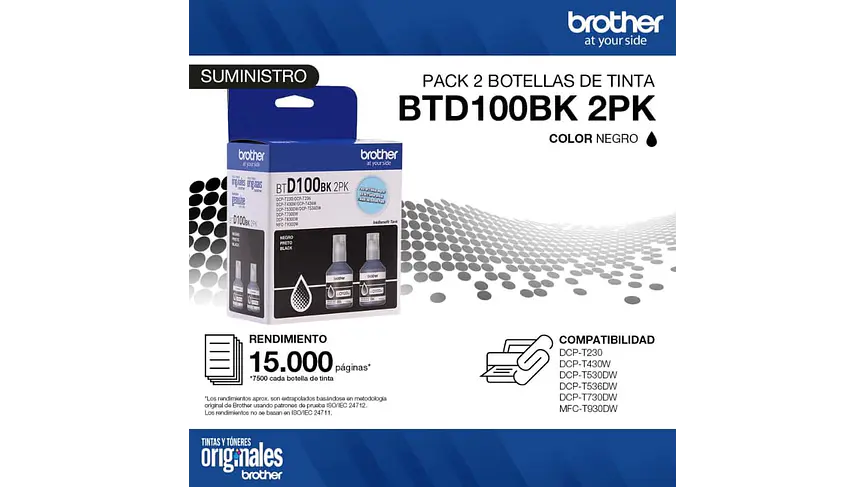 Pack 2 x Brother BTD100BK Black | Tinta Original 4