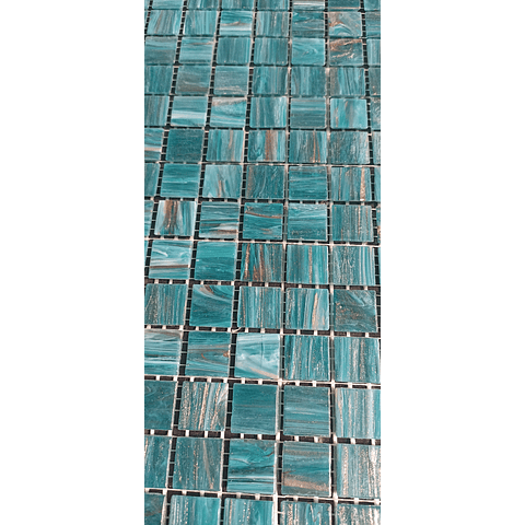 Mosaico vítreo GA671 verde turquesa con toque oro placa de 56 unidades 