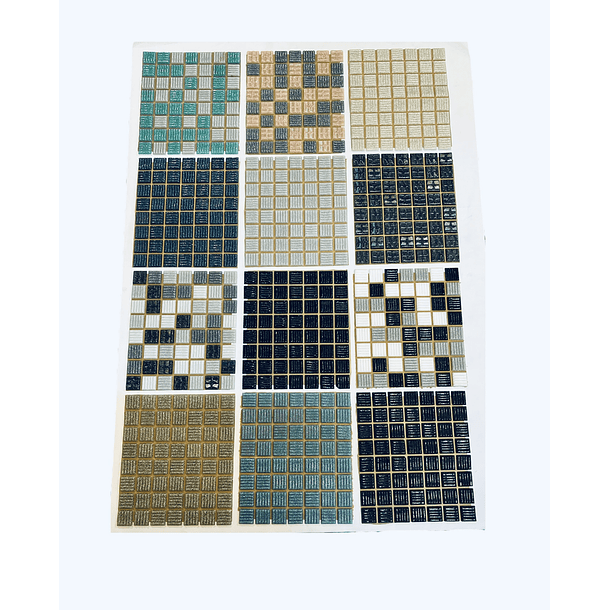 Pack 5 tesela vítrea ,mosaico vítreo tonos grises ,negros, blanco y más 672 unidades de 2x2 cm