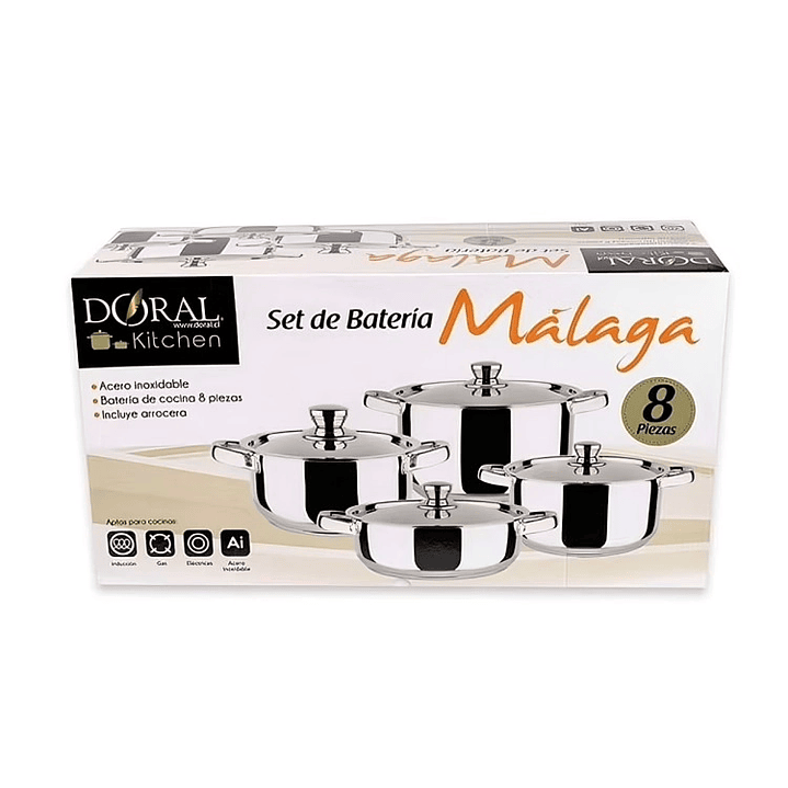 JUEGO DE OLLAS 8 PIEZAS ACERO INOXIDABLE MALAGA DORAL 3