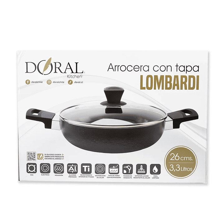 ARROCERA DORAL LOMBARDI CON TAPA 24CM NEGRO 2