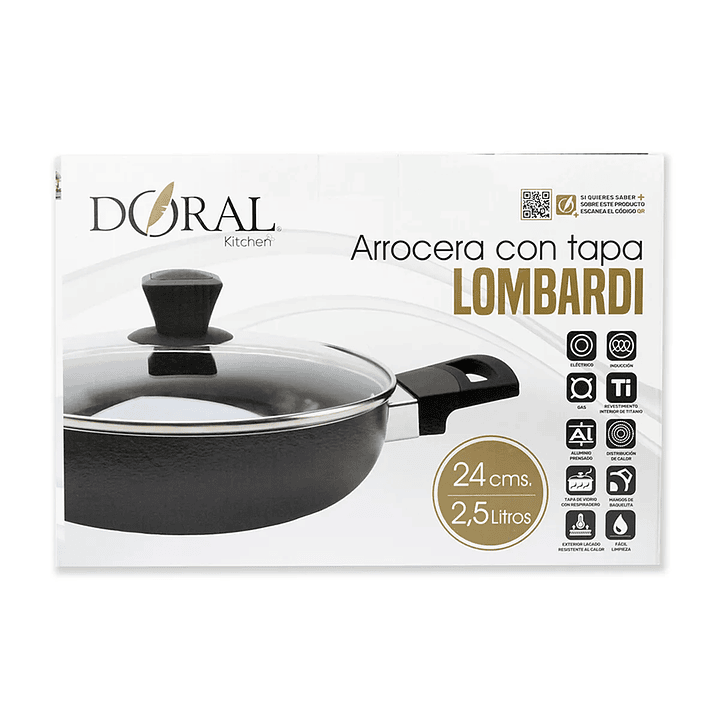 ARROCERA DORAL LOMBARDI CON TAPA 26CM NEGRO 3