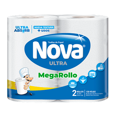 Toalla de Papel Doble Hoja Nova Mega Pack 2X26 Metros.