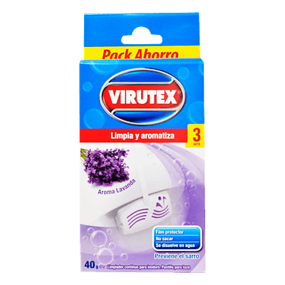 LIMPIADOR AROMATIZANTE VIRUTEX CANASTILLO Y PASTILLA 3 SET