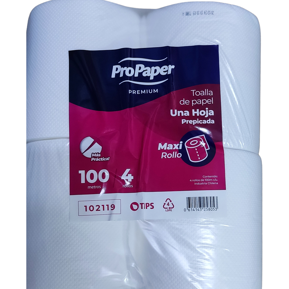 TOALLA PAPEL PRE PICADA PROPAPER MAXI PACK 4 X 100 METROS