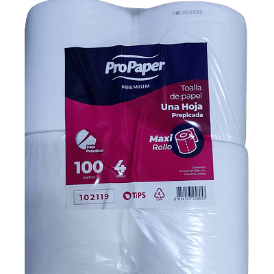 TOALLA PAPEL PRE PICADA PROPAPER MAXI PACK 4 X 100 METROS