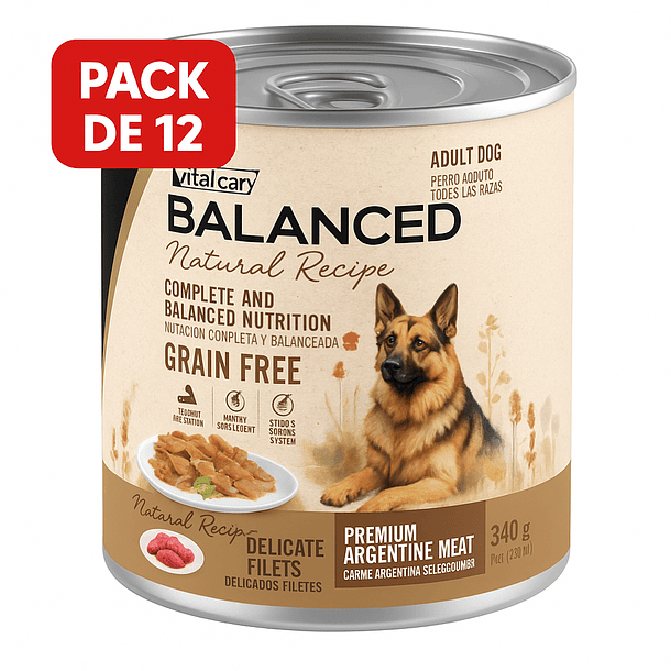 Pack 12 Vitalcan Natural Recipe Perro Adulto Delicados Filetes – Carne – 340 g 1