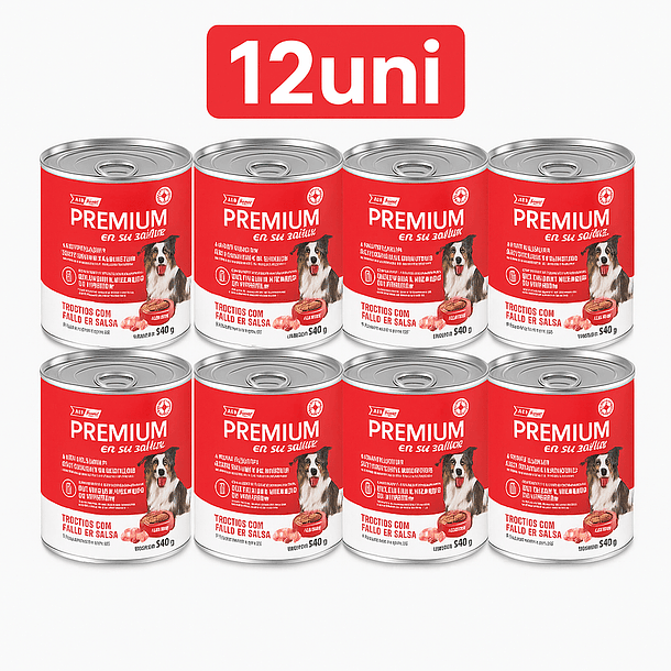 PACK 12 UNIDADES Lata Vitalcan Premium en su salsa Trocitos Sabor Pollo para perro Adulto 340gr