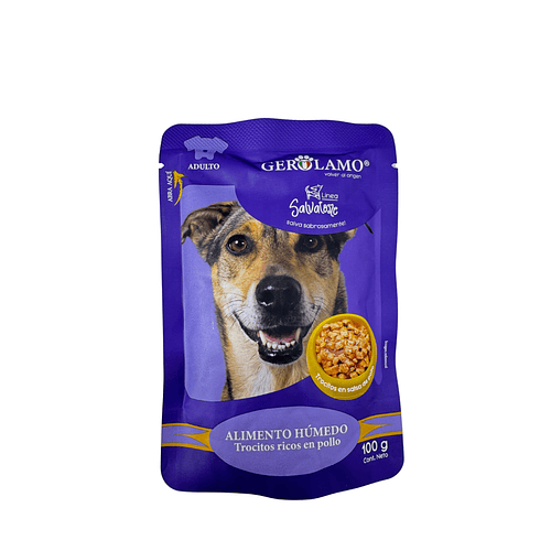 Gerolamo Salvatore Snack Perro Puoch Trocitos en Salsa Pollo 100gr