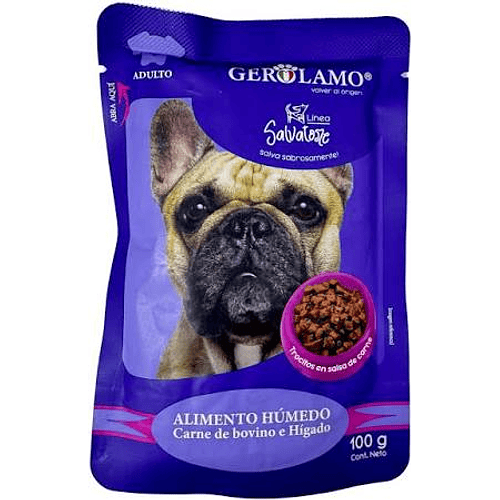Gerolamo Salvatore Snack Perro Pouch Trocitos en Salsa Carne de Bovino e Higado 100gr