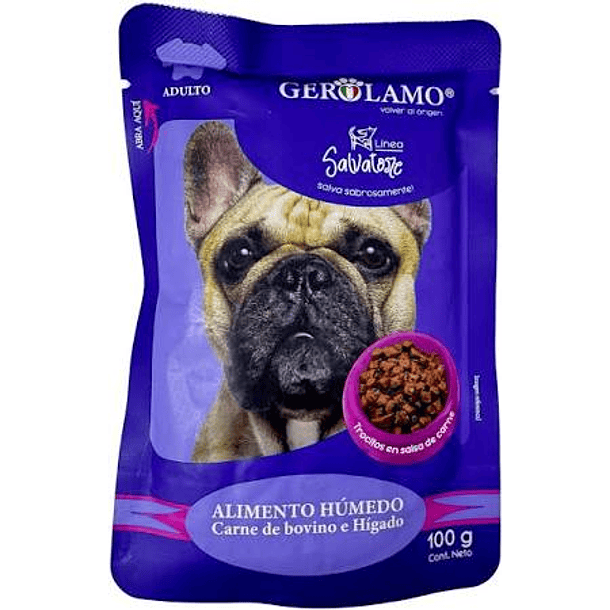 Gerolamo Salvatore Snack Perro Pouch Trocitos en Salsa Carne de Bovino e Higado 100gr