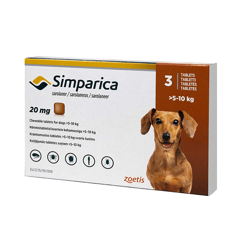 Simparica 20 mg Antiparasitario Externo para Perros de 5 a 10 kg – Pack 3 Comprimidos Masticables