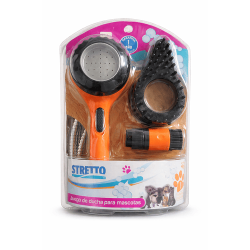 Juego de Ducha para Mascotas Stretto - Manguera, Cepillo Masajeador y Adaptador