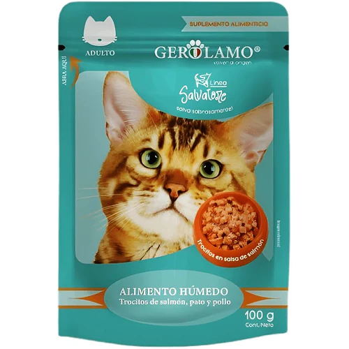 Gerolamo Salvatore Snack para Gato Pouch Trocitos en Salsa Sabor Salmón 100gr - Snack humedo para Gatos Adultos