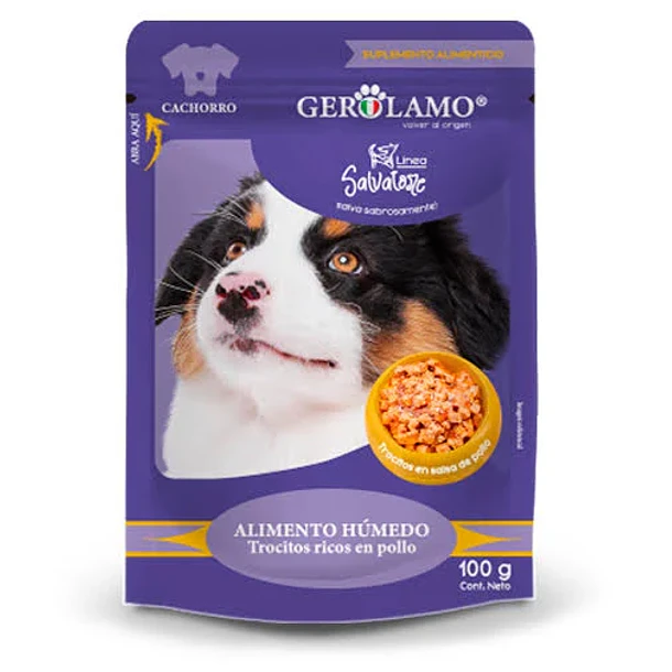 Gerolamo Salvatore Snack para Cachorro Pouch Trocitos en Salsa Sabor Pollo 100gr - Snack Humedo para Perro Cachorro