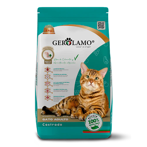 Gerolamo Gato Adulto Castrado Sabor Pollo 2,7 kg – Alimento Seco Premium para Gatos Esterilizados