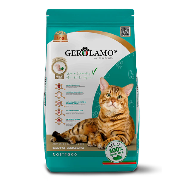 Gerolamo Gato Adulto Castrado Sabor Pollo 2,7 kg – Alimento Seco Premium para Gatos Esterilizados