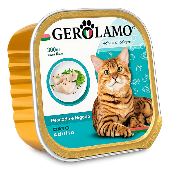 Gerolamo Paté Gato Pescado e Hígado 300gr | Alimento Húmedo para Gatos