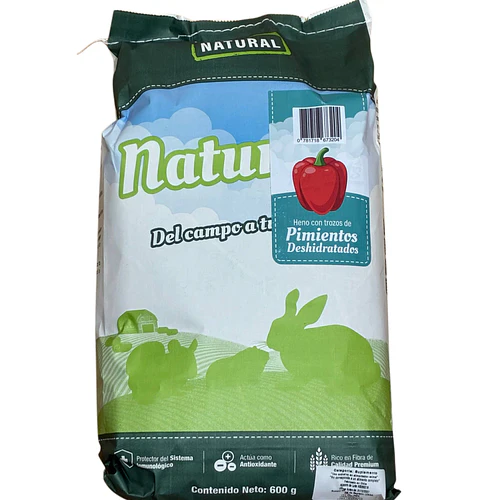 Naturale Heno Natural de Ballica con Pimentón 600gr para Conejos y Roedores Alimento Natural para Conejos y Roedores