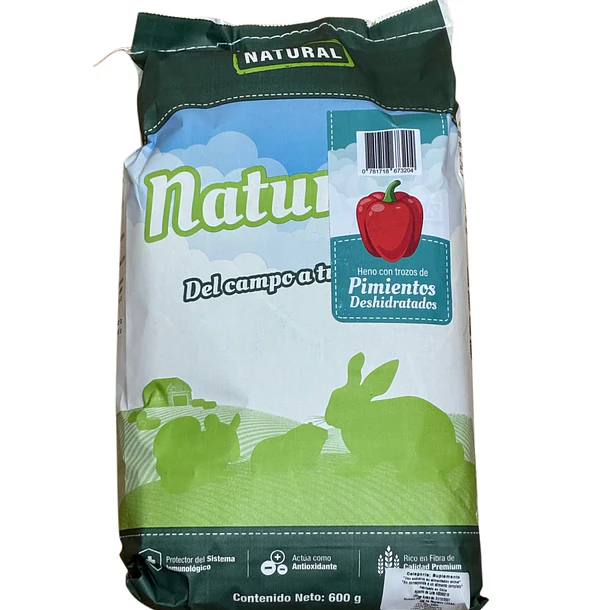 Naturale Heno Natural de Ballica con Pimentón 600gr para Conejos y Roedores Alimento Natural para Conejos y Roedores