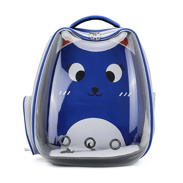 Mochila transportadora con carita de gato Azul