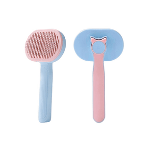 Cepillo peine con orejas de gato rectangular Celeste con Rosado