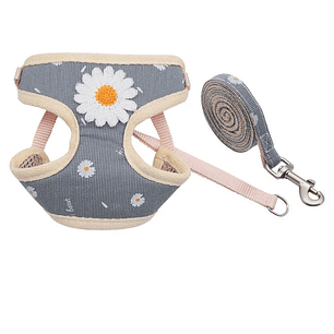 Arnés azulado con flores para gato con flor blanca talla S