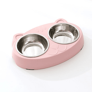 Plato doble con pocillos de acero inoxidable Color Rosado