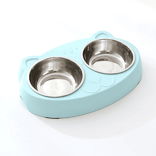 Plato doble con pocillos de acero inoxidable Color Celeste