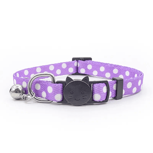Collar con cascabel color purpura con puntos blancos