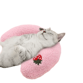 Almohada para gatos forma de U con Catnip Color Rosado diseño Frutilla