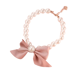 Collar De Perlas Con Cinta Rosada Para Gatos Talla S